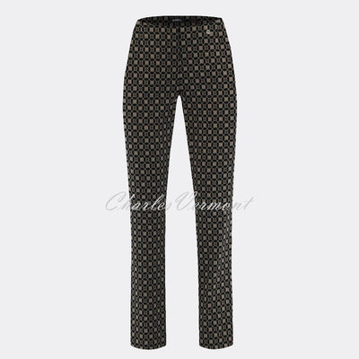 Robell Marie Full Length Trouser 51593-54964-19 Geometric Print (Taupe / Black)