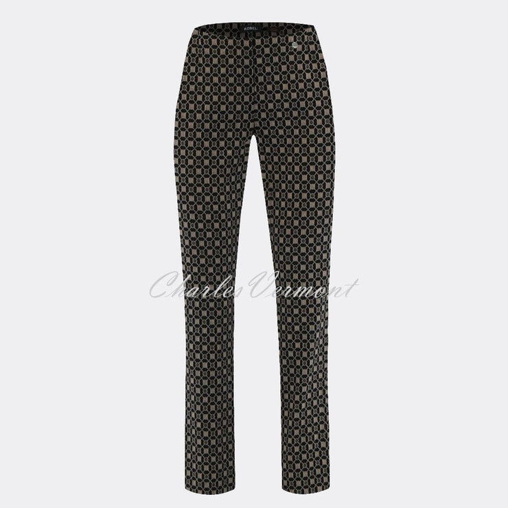 Robell Marie Full Length Trouser 51593-54964-19 Geometric Print (Taupe / Black)