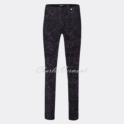 Robell Rose Full Length Super-Slim Trouser 51673-54593-90 (Black/Purple Marble Jacquard)