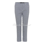 Robell Bella 09 - 7/8 Cropped Slim Fit Stripe Trouser 52483-54375-69 (Navy / White)