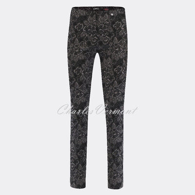 Robell Rose Full Length Trouser 52624-54955-95 Floral Jacquard (Grey / Black)