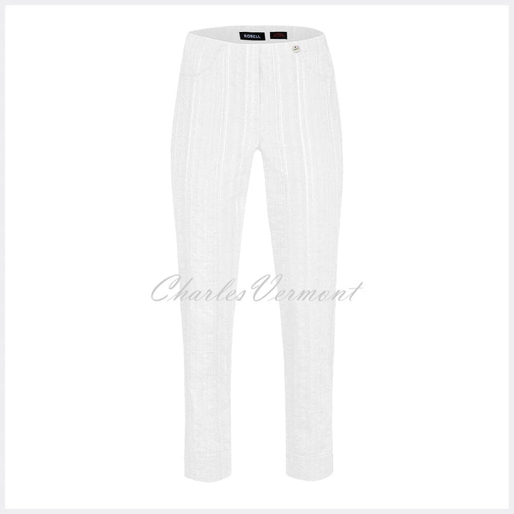 Robell Bella 09 Seersucker - 7/8 Cropped Trouser 52642-54554-10 (White)