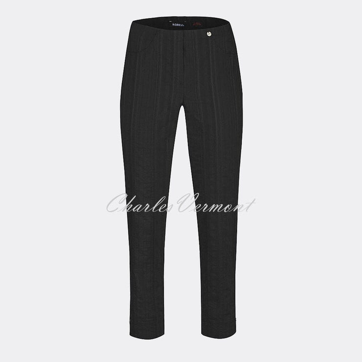 Robell Bella 09 Seersucker - 7/8 Cropped Trouser 52642-54554-90 (Black)