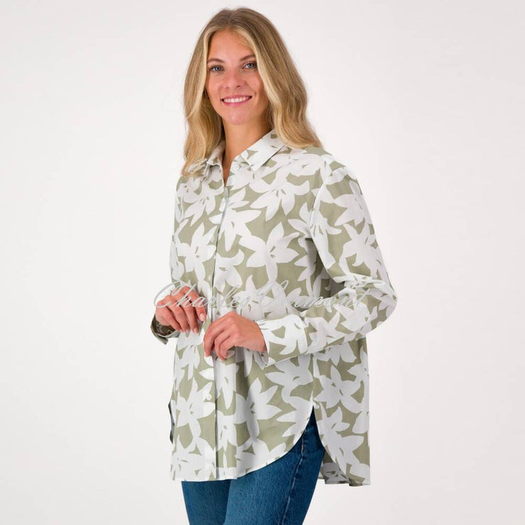 Just White Floral Blouse - Style N2824 (Khaki / Off-white)