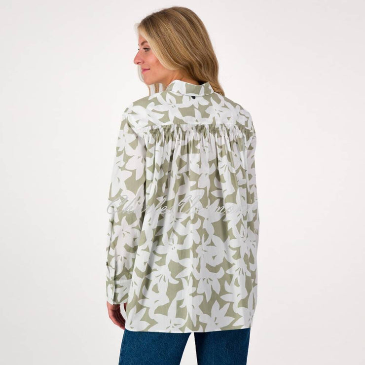 Just White Floral Blouse - Style N2824 (Khaki / Off-white)